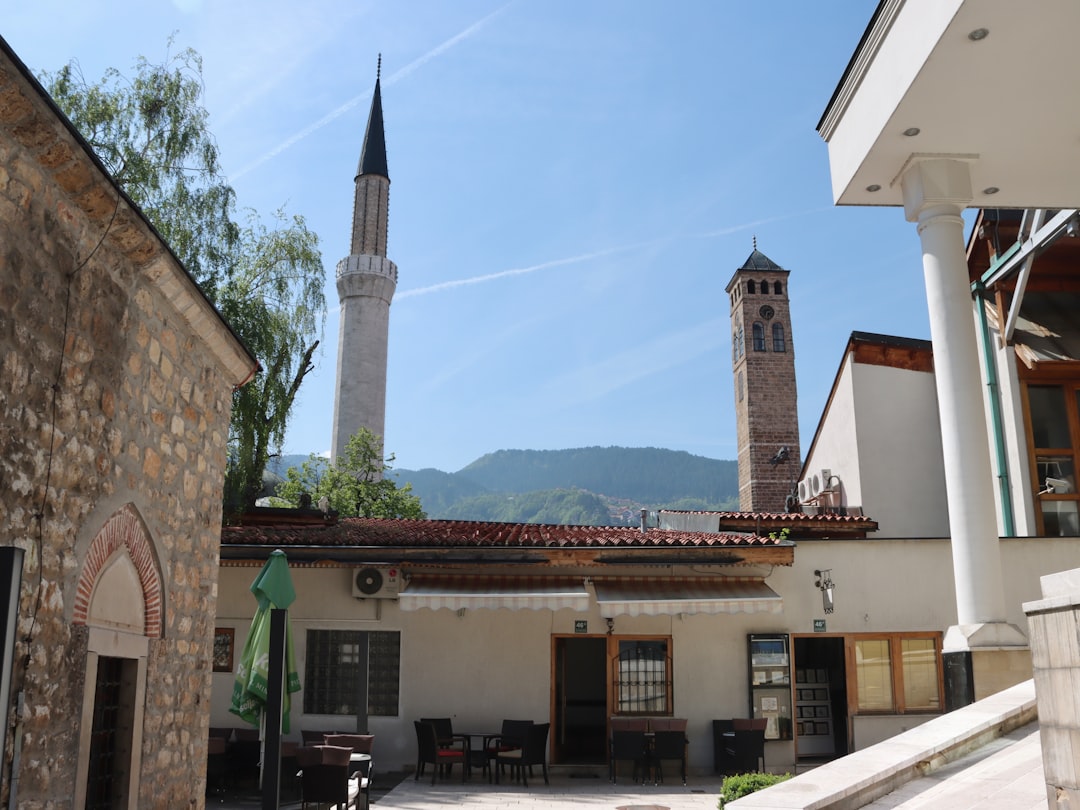 Baščaršija Clock Tower Sarajevo panoramic view old town rooftops