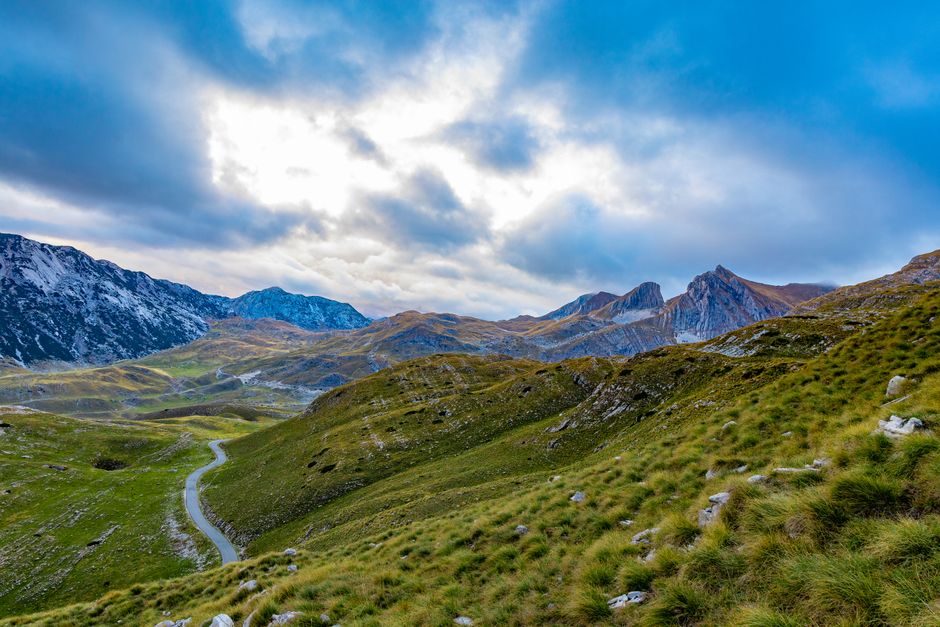 Sedlo Pass Durmitor Montenegro panoramic view mountain peaks sunrise