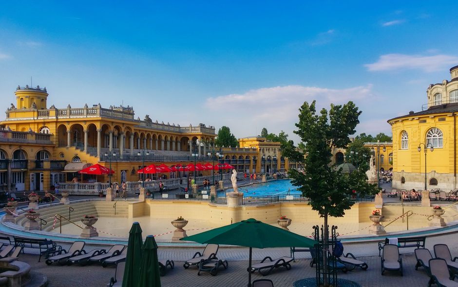Lukács Baths Budapest outdoor pools steam morning mist