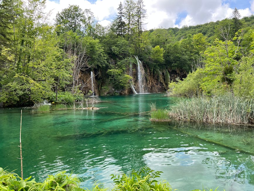 Gavanovac Waterfall Plitvice turquoise water mossy rocks
