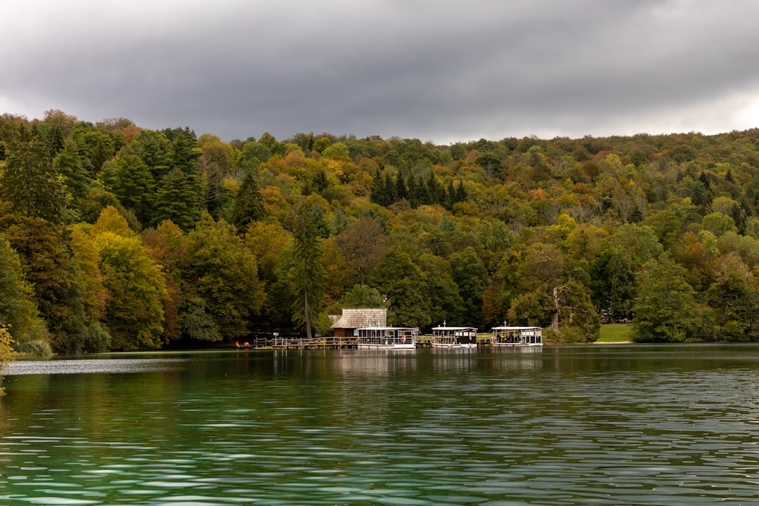 Plitvice Lakes National Park main entrance gate autumn fog bus station
