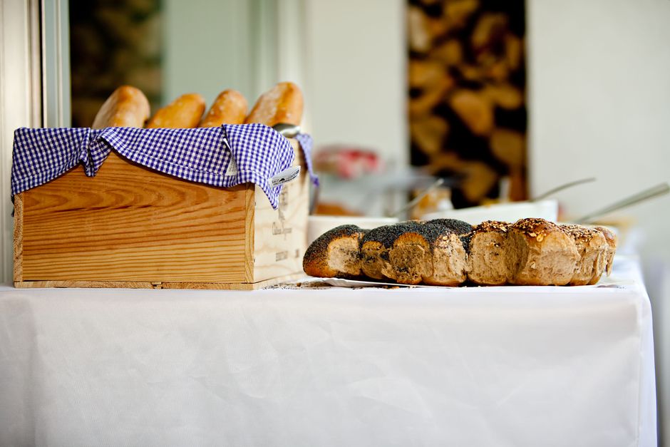 Traditional Montenegrin food kajmak pršut bread table