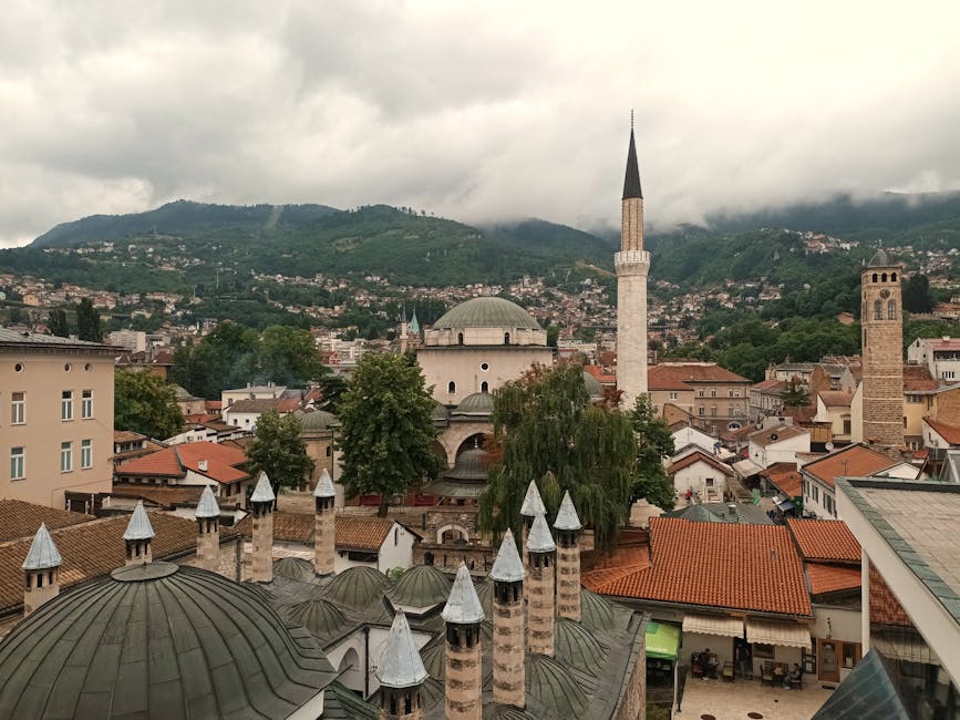 Sarajevo cityscape Baščaršija street Ottoman architecture