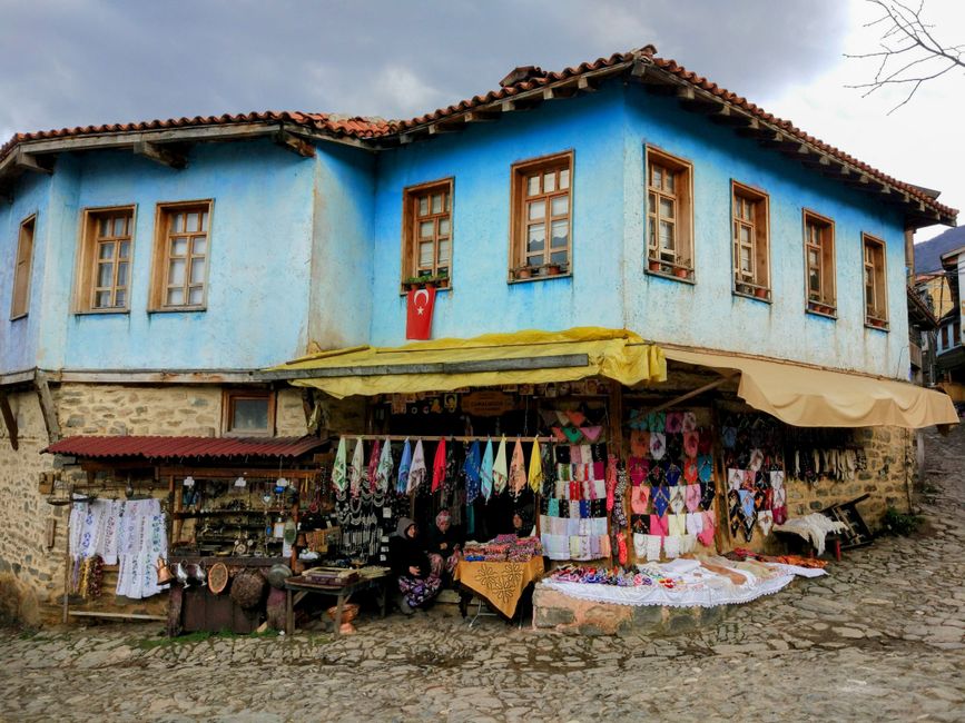 Shadervan street Prizren Ottoman stone buildings wooden balconies copper shops