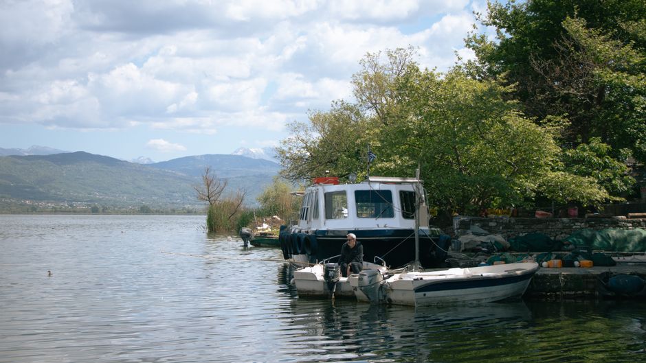 Edessa Greece waterfront tavern grilled fish lake view
